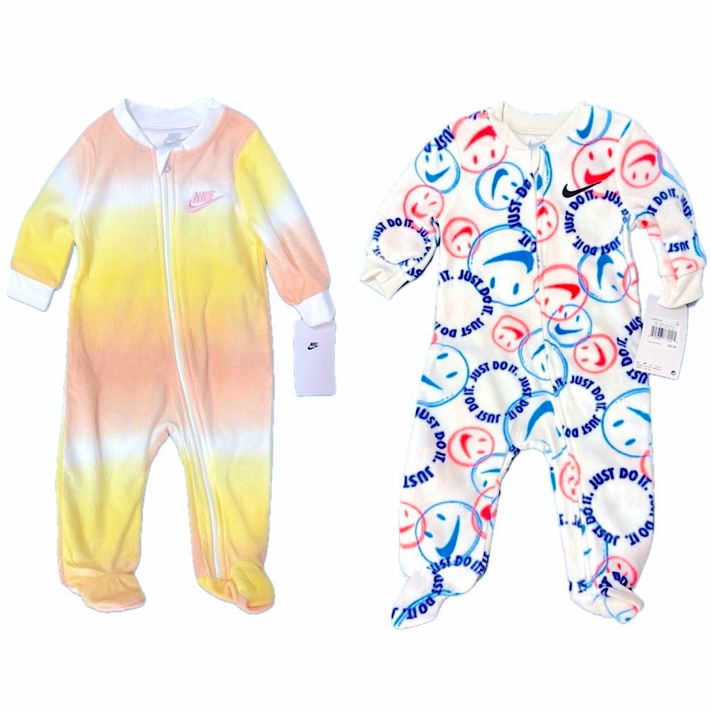 NWT- Two Baby Size 6 Month Nike Footed Fleece Onesie Sleepers